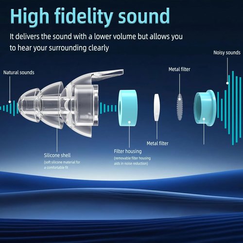LYSIAN High-Fidelity Ear Plugs - Reusable Musicians Earplugs for Noise Reduction 18dB | 2 Pairs (L+S) - Clear Sound & Comfort