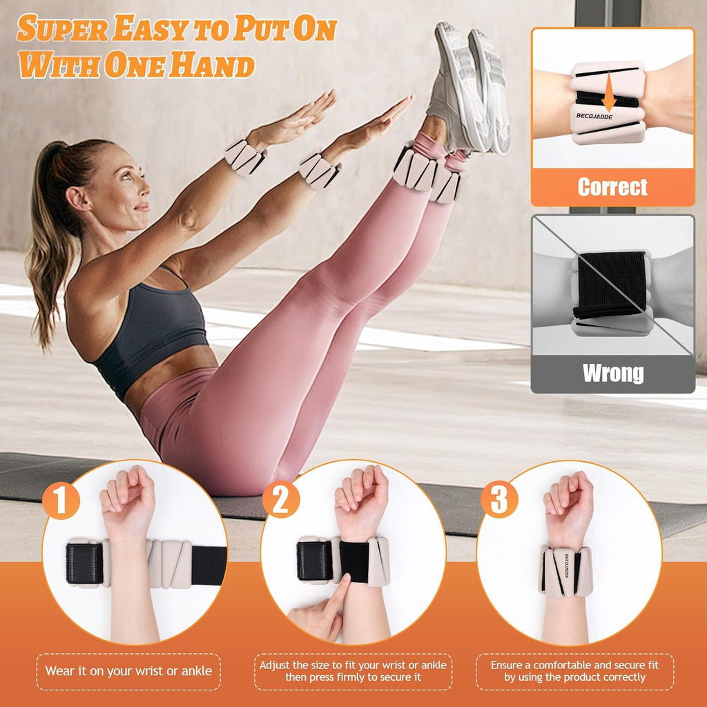 Skiennix Ankle Weights Set - Adjustable 1 lb/2 lb/3 lb for Pilates, Running, Yoga | Perfect for Arm & Leg Workouts