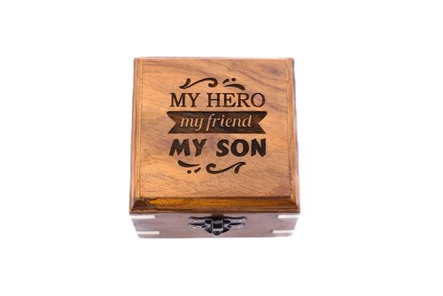 to My Son Compass - Personalized Sundial Compass with Case | Unique Gift for Son, Dad to Son Gift, Mom to Son Gift, Grandson Gift | Pocket Compass with Inspirational Engraving (Wooden Case)