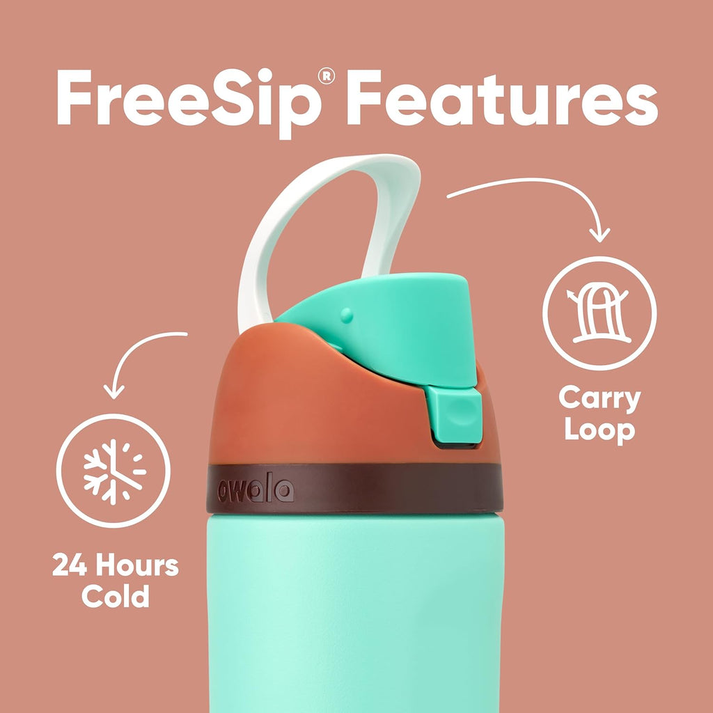 Owala Kids FreeSip Insulated Stainless Steel Water Bottle - BPA-Free, 16 oz, Mint Chocolate | Perfect for Sports & School