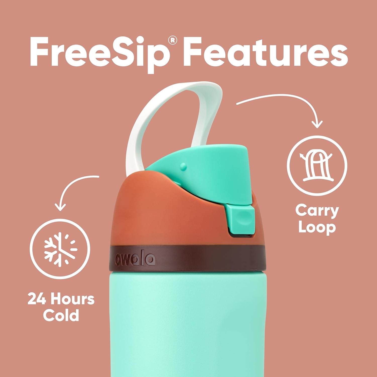 Owala Kids FreeSip Insulated Stainless Steel Water Bottle - BPA-Free, 16 oz, Mint Chocolate | Perfect for Sports & School