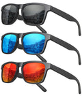 MEETSUN Polarized Sunglasses For Men Women UV Protection Square Frame Sport Fishing Driving Sunglasses (3 Pack) Black/Ice blue/Red