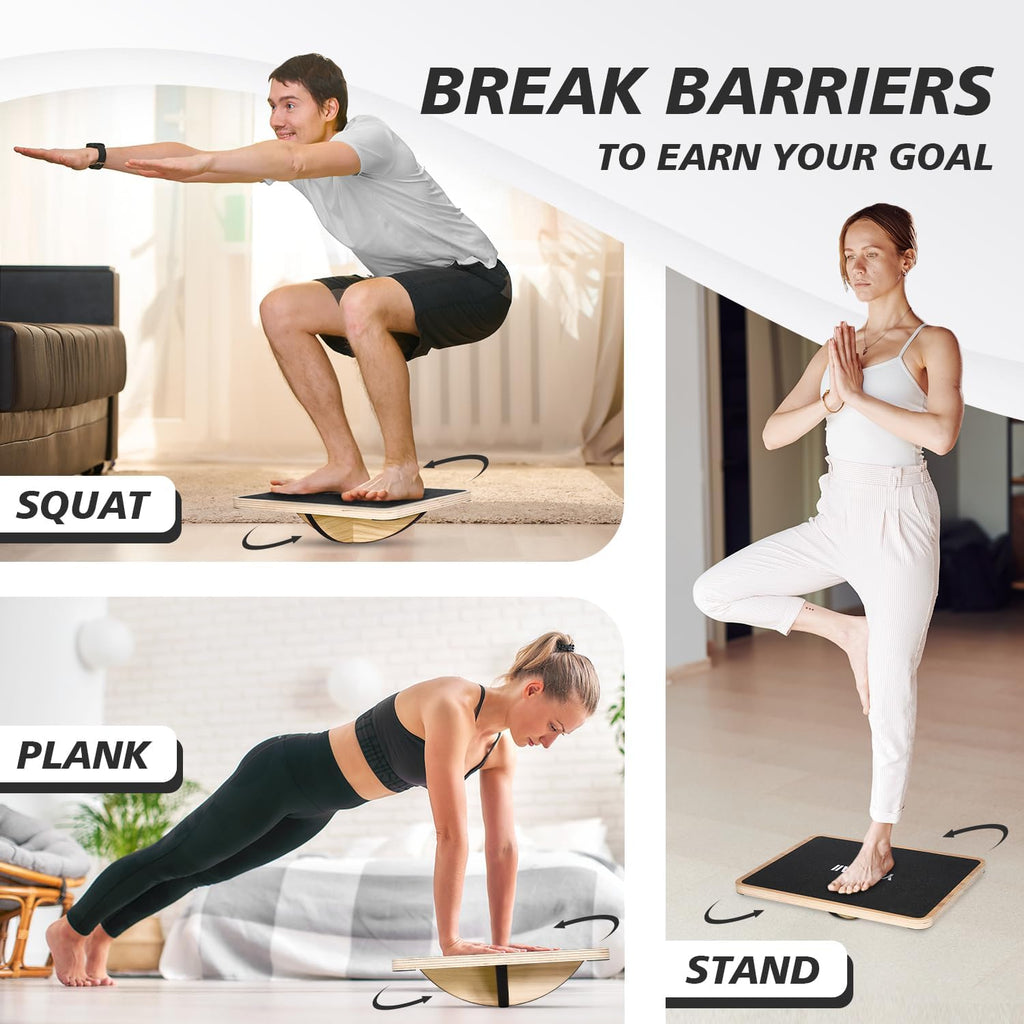 Yes4All 350LBS Professional Wooden Balance Board - Anti-Slip Wobble Board for Leg Workouts | Perfect for Standing Desks