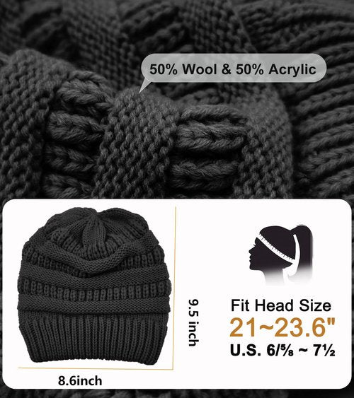 Cable Knit Slouchy Beanie for Women, Wool Winter Warm Womens Beanies, Trendy Oversized Slouch Hat Skull Ski Cap Hats Black