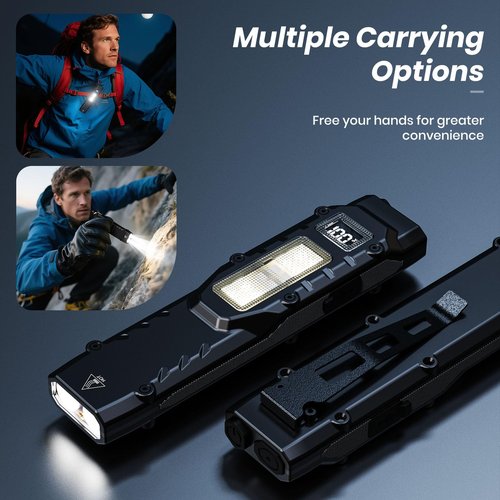 EDC Tactical Flashlight, 1100 High Lumens Rechargeable LED Flat Flashlight w/ Clip & Digital Display, Pocket Flashlight for Home Camping Emergency, Gifts for Men Dad Him Husband, Stocking Stuffers