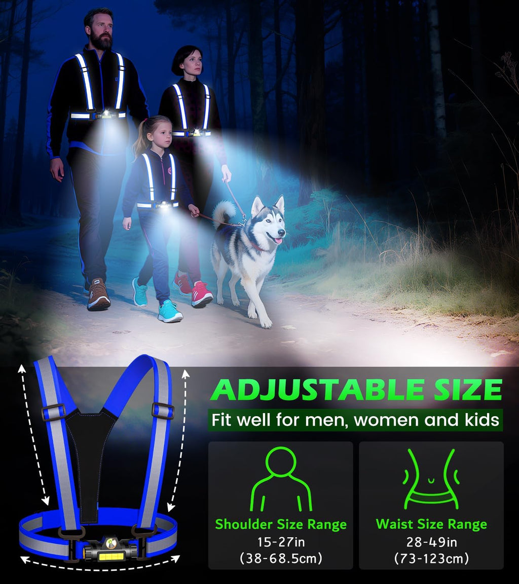 Skiennix LED Running Vest - 90° Adjustable Reflective Gear for Night Safety | Rechargeable Chest Light