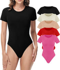 Skiennix Stretchy Bodysuits for Women - 5 Pack Round Neck Tops for Casual Outings