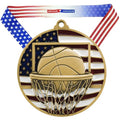 Decade Awards Patriotic Basketball Medal, Gold - 1st Place Basketball Medal with Stars and Stripes Neck Ribbon (2.75 Inch Wide)