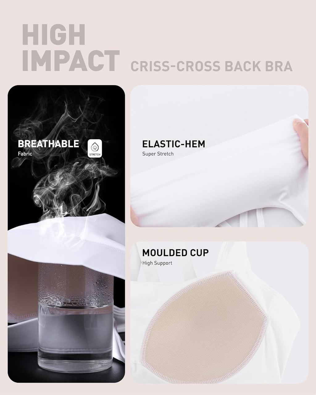 RUNNING GIRL High Impact Sports Bra for Women - Scoop Neck Strappy Design with Moulded Cups