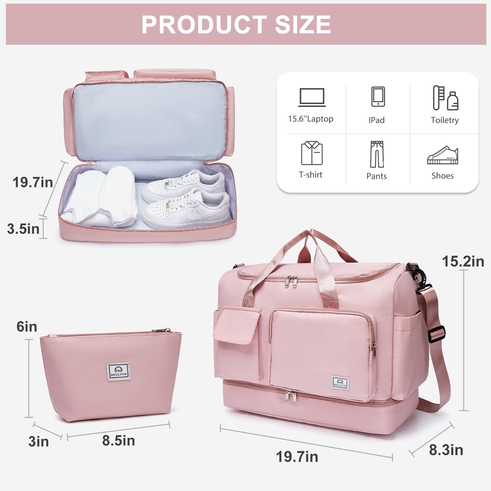 Large Travel Duffle Bag, Carry On Weekender Bag with Shoe Compartment, Gym Tote Overnight Bags for Women for Travel with Toiletry Bag