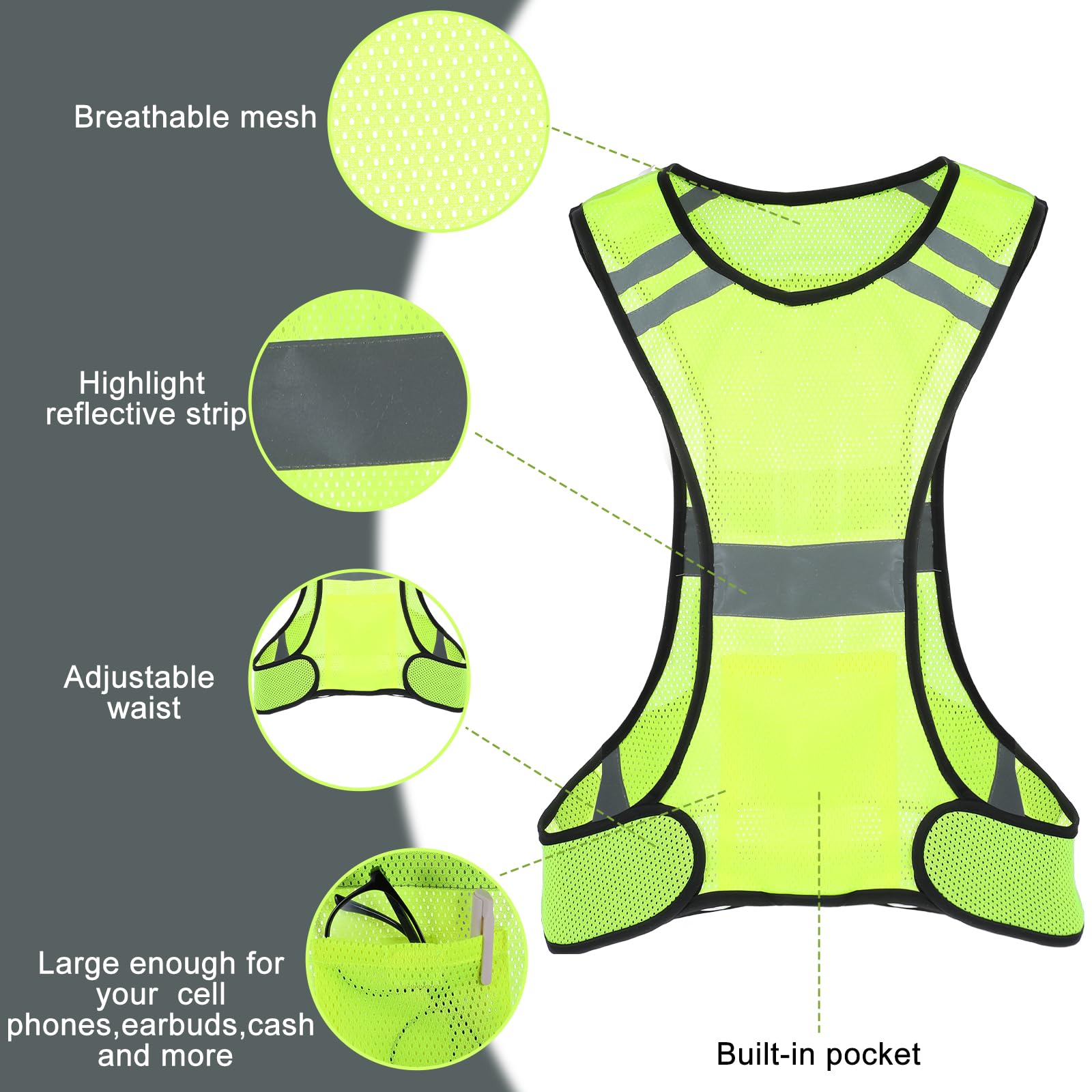 YBEATY Reflective Running Vest High Visibility Reflector Vest with Large Pocket Safety Running Gear for Runners Biking Walking Women Men Lightweight Comfy