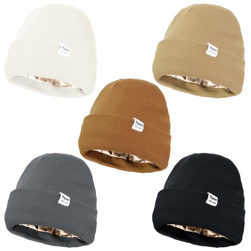 5 Pack Satin Lined Beanie Knit Winter Hats for Men Women, Soft Warm Slouchy Silk Lining Cuffed Skull Cap (Multicolor 2)