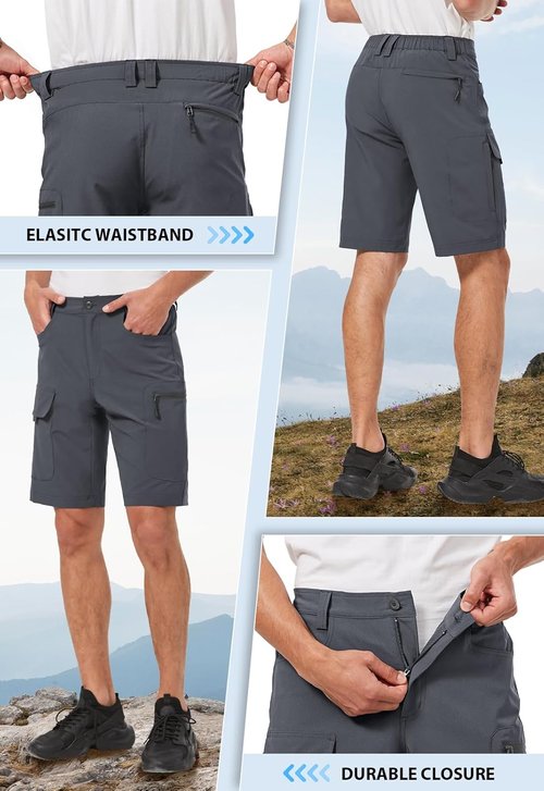 Hiauspor Men's Quick-Dry Hiking Cargo Shorts - Lightweight Waterproof Tactical Design | 9"/10" with 6 Pockets