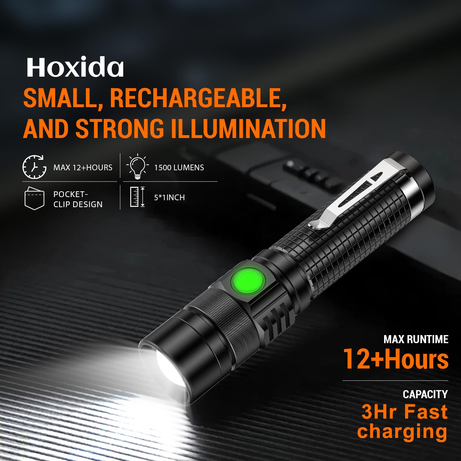 Pocket EDC Flashlight Rechargeable - 4.9inch & Emergency One Click SOS, Super Bright Small LED Flashlight 3Hr USB-C Fast Charging, Waterproof Portable Small EDC Flashlight for Home, Camping, Hiking
