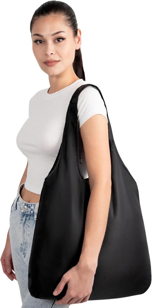 Nanobag Ultralight Foldable Tote - Heavy Duty Reusable Grocery & Travel Bag | XL Black Compact Design