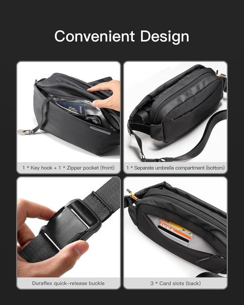 Inateck Sling Bag X - Multi-Pocket Crossbody Chest Bag | Adjustable, Water-Resistant, Black, Large