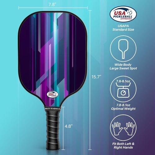 HITTIONA Pickleball Paddles - Fiberglass Pickleball Paddles Set of 2, USAPA Approved Pickle Ball Rackets 2 Pack with 4 Pickleball Balls, 1 Pickleball Net Bag, Paddles Ball Set for Beginners