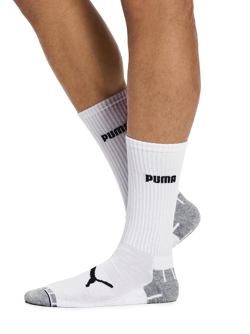 PUMA Men's Crew Socks (6-Pack) White 13-15 - Cushioned, Arch Support, Seamless Toe