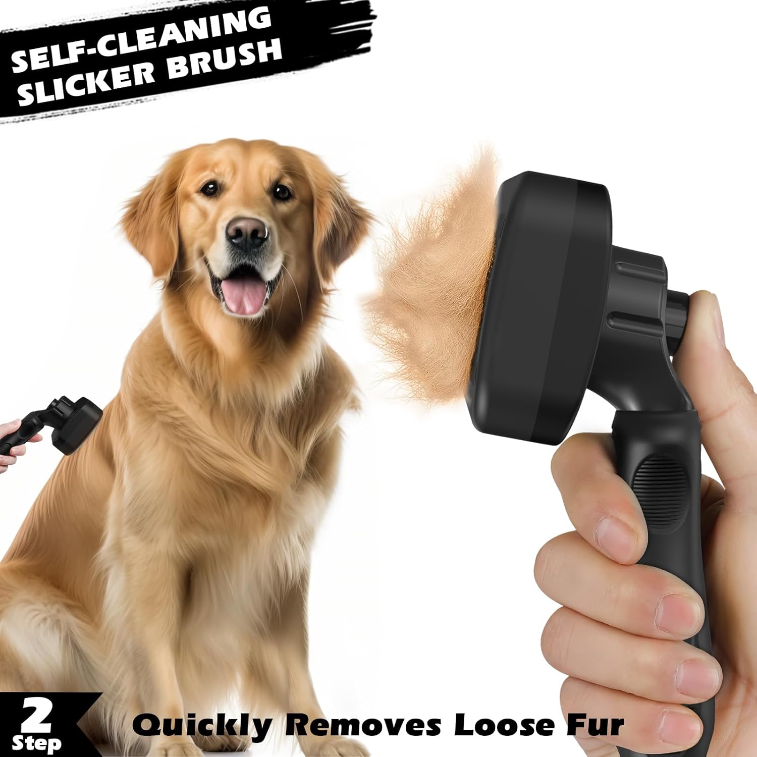 Skiennix 3PCS Pet Grooming Set - Self-Cleaning Slicker Brush, Rake & Flea Comb for Dogs, Cats & Horses | Black