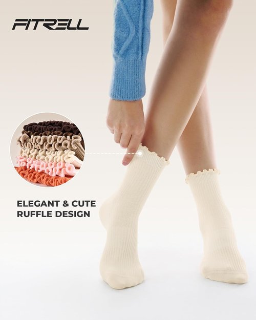 FITRELL Ruffle Socks - 6 Pairs of Soft, Breathable, Cute Lettuce Ankle Crew Socks for Women