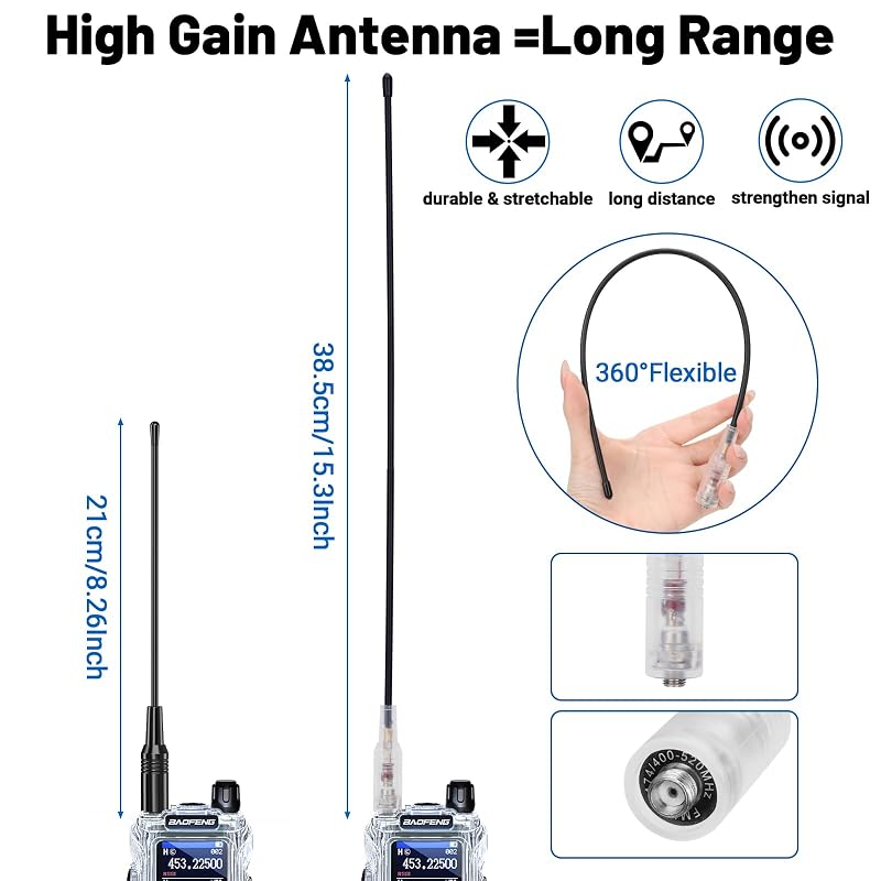 Baofeng UV-21R 999 Channels Two-Way Radio Handheld – Long Range 3-5 Mile, VOX, NOAA Weather, 771 Antenna (2 Pack) Variation: Clear