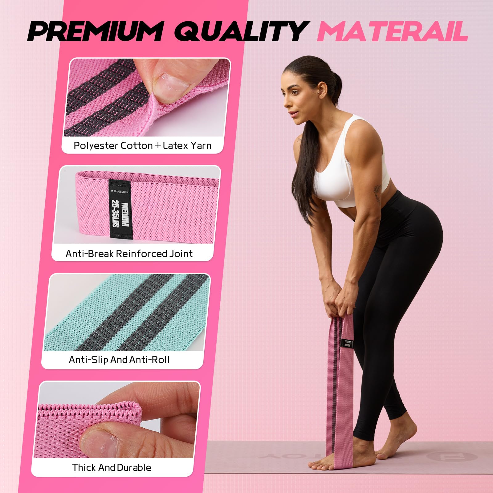 Resistance Bands for Working Out with Guide, 4 Workout Bands for Women & Men, Fabric Exercise Bands for Legs, Hip, Glute, Butt, Booty Bands Set for Yoga, Pilates, Strength (Green, Pink, Gray, Black)