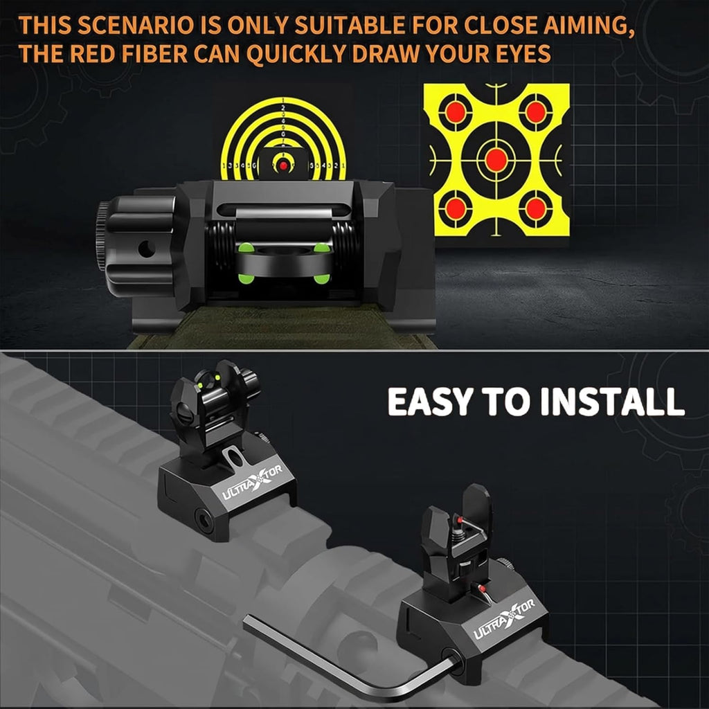 Upgraded Fiber Optic Iron Sight Set - Low Profile Picatinny Rail Backup Sights with Red/Green Dots