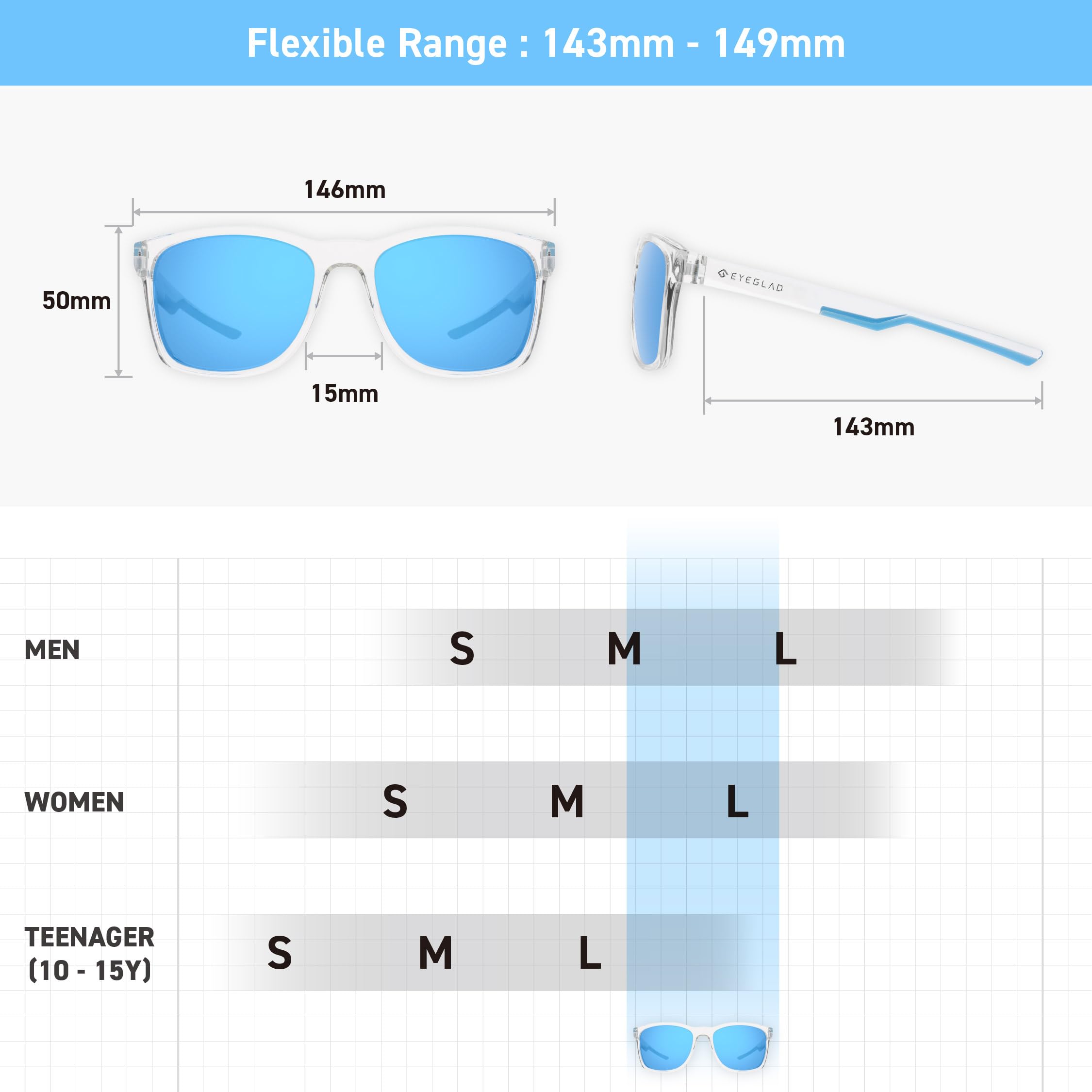 EYEGLAD SUNWAVE Ultra-lightweight Design Lifestyle Sunglasses Outdoor Fishing Polarized UV400 Men Women Running Sports (Wave Blue)