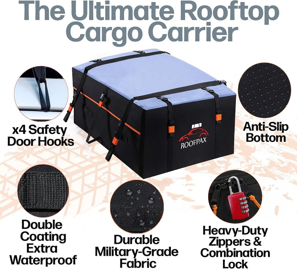 RoofPax Rooftop Cargo Carrier Bag - Expandable 15/19 CFT, Waterproof with Heavy-Duty Straps | Fits All Cars