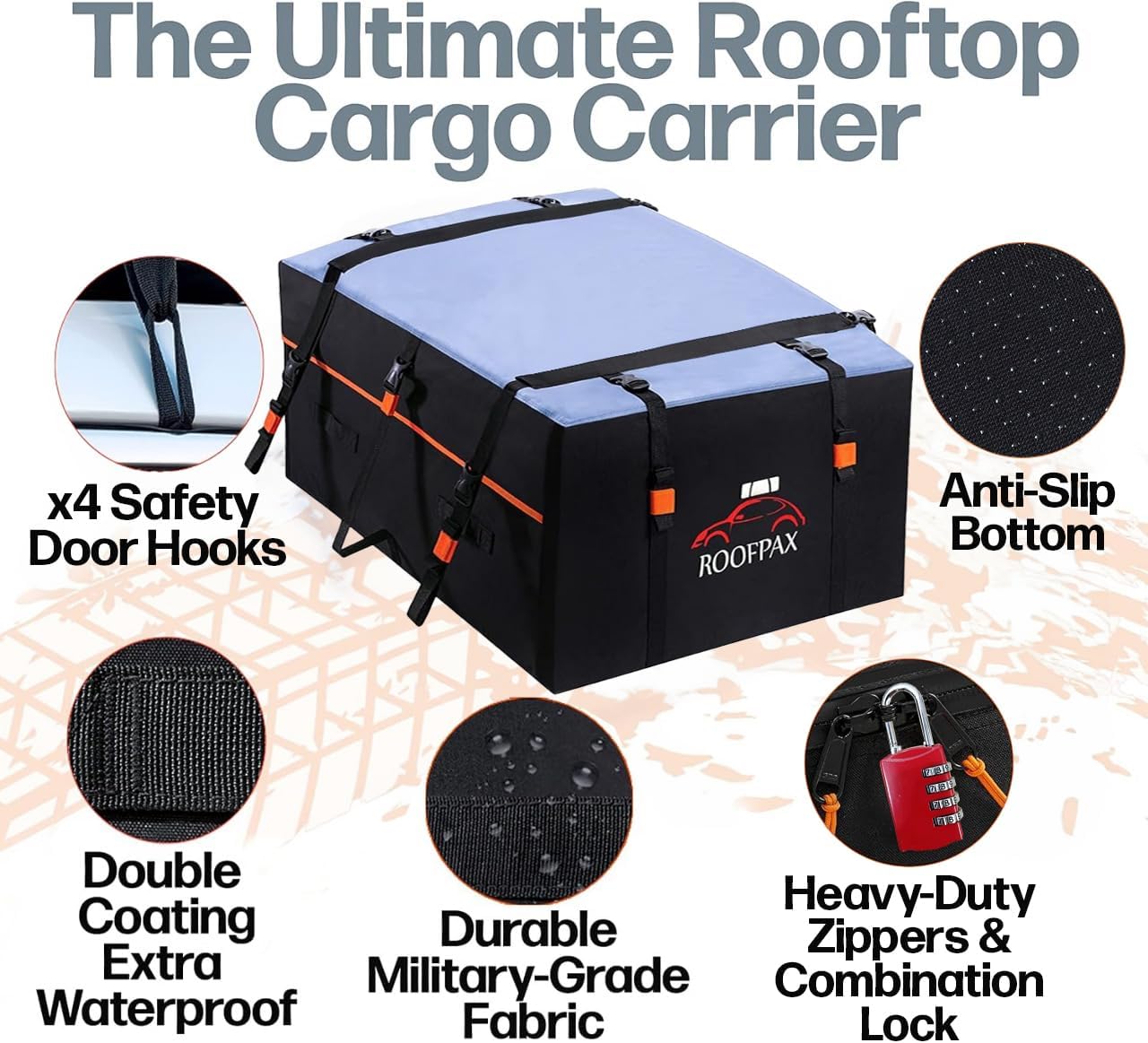 RoofPax Rooftop Cargo Carrier Bag - Expandable 15/19 CFT, Waterproof with Heavy-Duty Straps | Fits All Cars