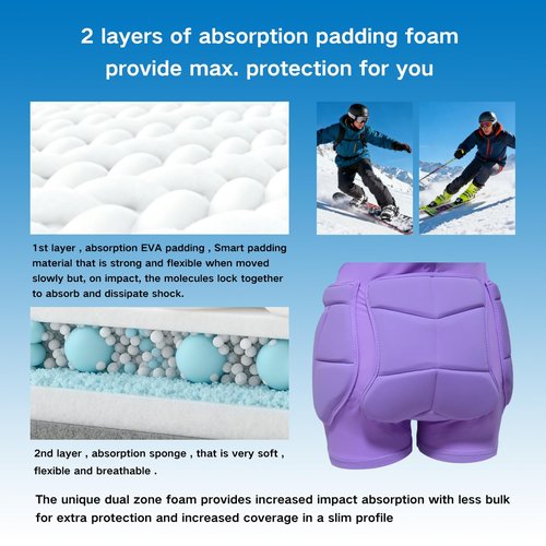 Women Girl Bumsaver Padded Shorts for Skateboarding, Roller Skating, Roller Derby, Inline Skating, Snowboarding and Skiing (Large) Black/Purple