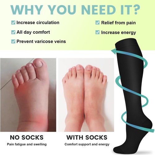 Copper Compression Socks - 15-20 mmHg Support for Men & Women | 8 Pairs for Travel, Running & Hiking