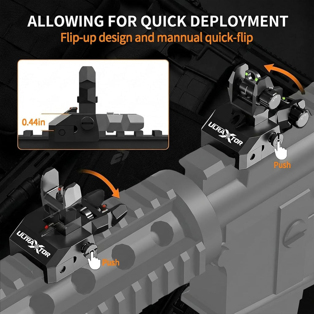 Upgraded Fiber Optic Iron Sight Set - Low Profile Picatinny Rail Backup Sights with Red/Green Dots