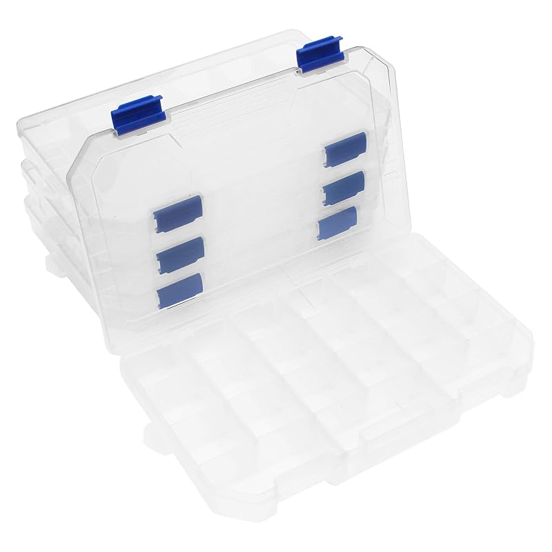 Large Plastic Tackle Box Storage Organizer with Adjustable Dividers – 4 Pack