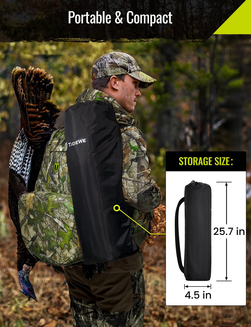 TIDEWE Hunting Blind for Turkey, 3-Panel Blind See Through with Carrying Bag, Silent & Covert Pop Up Ground Blind for 1-2 Person Lightweight Hunting, Next Camo G2 Green, Standard Height (34 in)