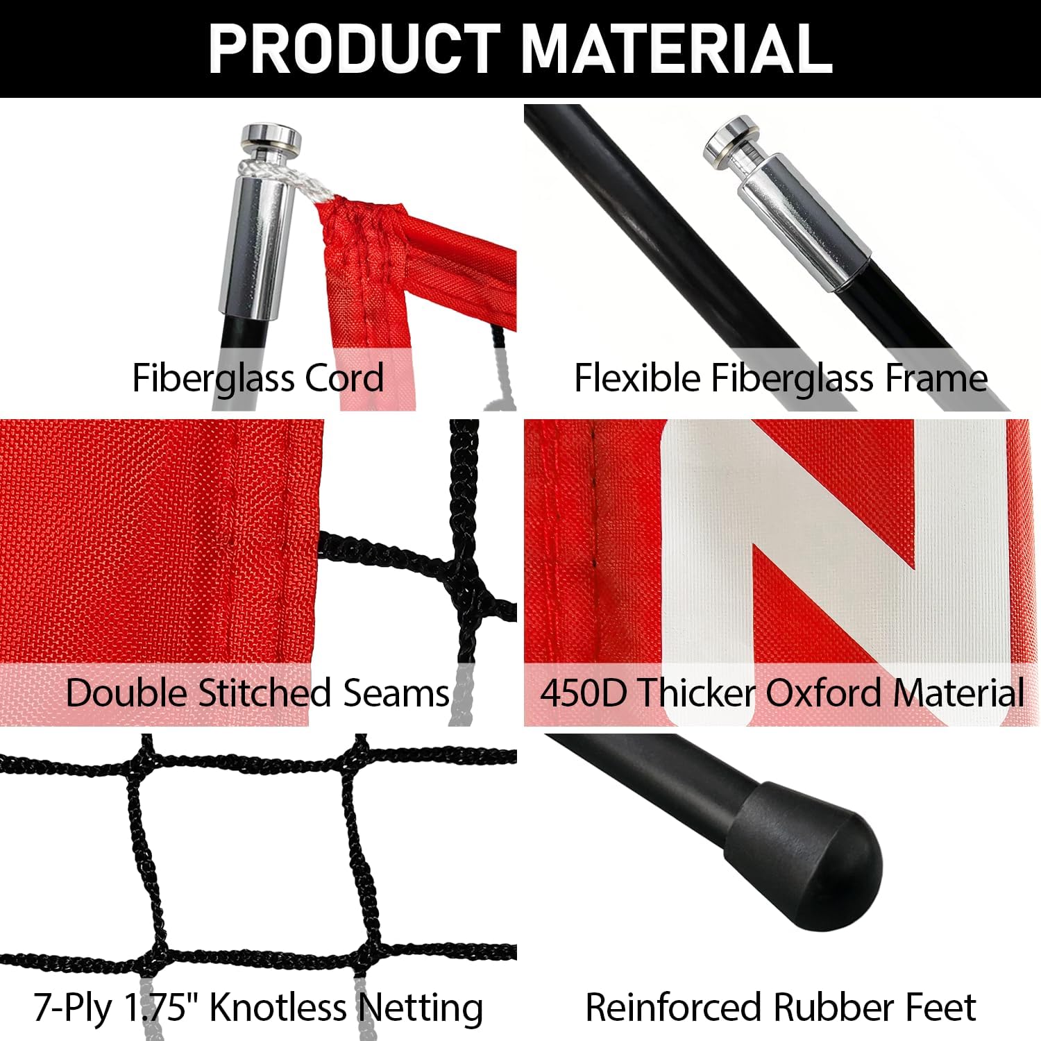 Skiennix 6x6ft Portable Baseball & Softball Net - Sturdy Bow Frame with Batting Tee & Ball Caddy
