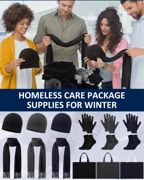 72 Pcs Homeless Care Package Supplies Bulk Winter Beanie Emergency Blankets Sock Gloves Scarf Bag for Unisex Donation