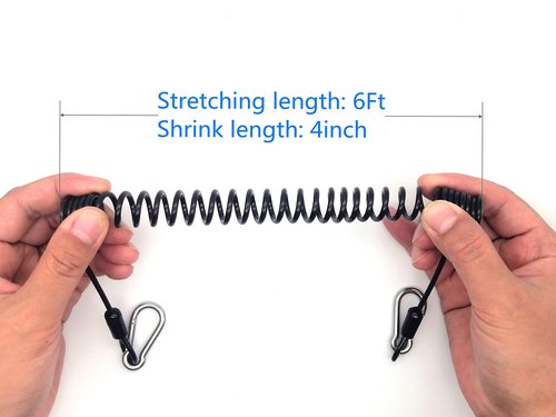 LORADAR 6Feet 120lb Fishing Coiled Lanyard Stainless Steel Inside Heavy Duty Fishing Safety Rope Extension Cord Tether for Deep Sea Fishing Tools Rod Kayak Paddles (Black, 6)