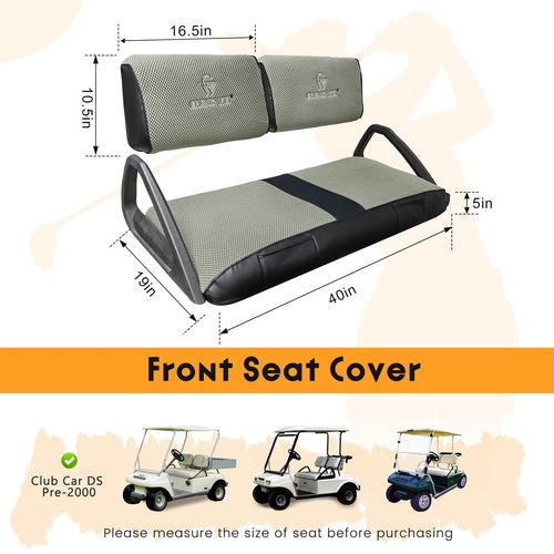 Golf Cart Seat Covers for Club Car DS Pre-2000 Front Standard Seat Cushion,Cooling Mesh Fabric and Vinyl Leather Club Car Seat Covers with Pockets,No Stapler Needed Replacement Front Seat Cover(Grey)