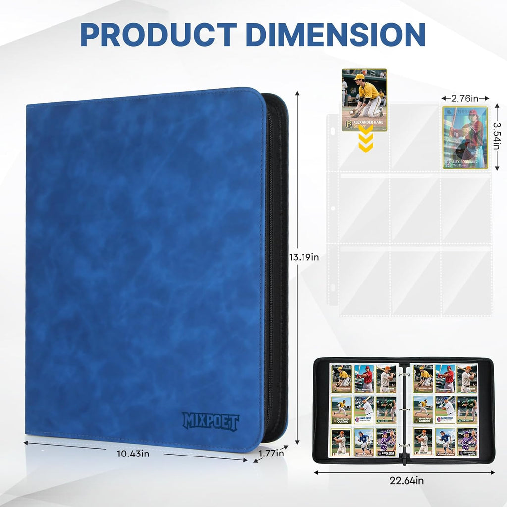 Skiennix Trading Card Binder - Premium 9 Pocket Collection Album for 900 Cards | Blue Double-Sided Holder