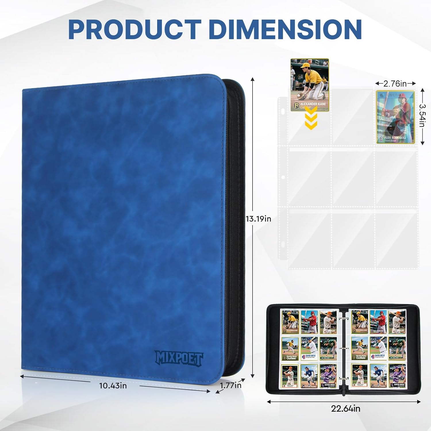Skiennix Trading Card Binder - Premium 9 Pocket Collection Album for 900 Cards | Blue Double-Sided Holder