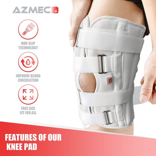 Azmec Straight Leg Brace Tri-Panel Orthopedic Knee Immobilizer 12" Long Adjustable Side Panels Knee Splint – Lightweight Universal Leg Brace for Adolescent, Women and Men - White