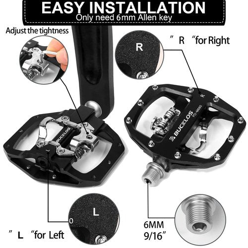 BUCKLOS SPD Pedals PD-M680 Mountain Bike Clip in SPD Flat Combo Dual Sided Pedals - Road Bike MTB Clipless Sealed Bearing Bicycle Clips Pedal Compatible with Shimano SPD Cleats (Black