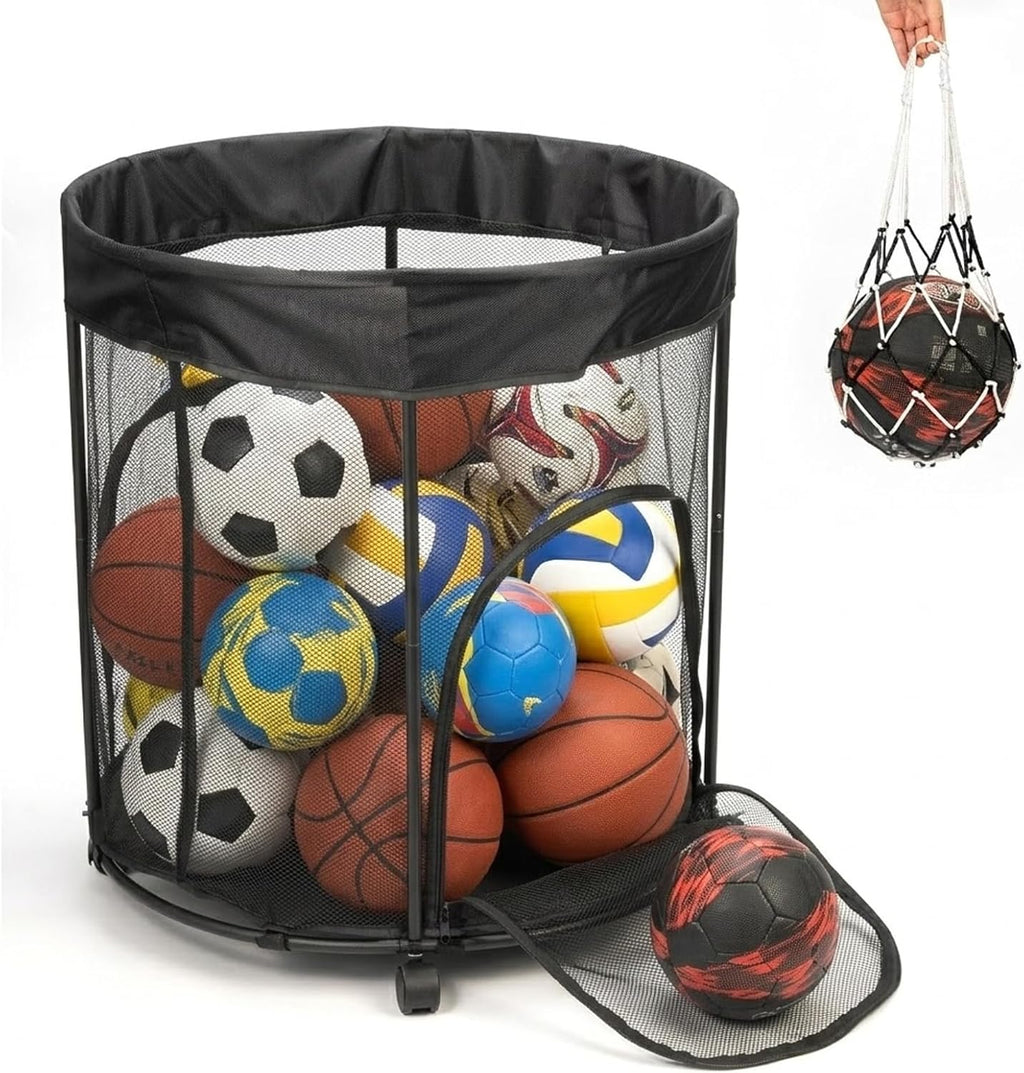 Skiennix Ball Storage Cart - 51.36 Gallon Capacity with Wheels & Side Opening Baskets | Ideal for Sports Balls