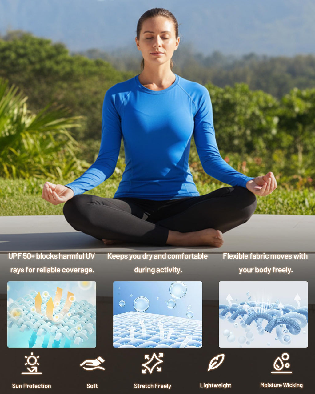 Runhit Compression Shirt Women Long Sleeve UPF 50+ Workout Undershirts Crew Neck Underscrub Athletic Running Tops Black