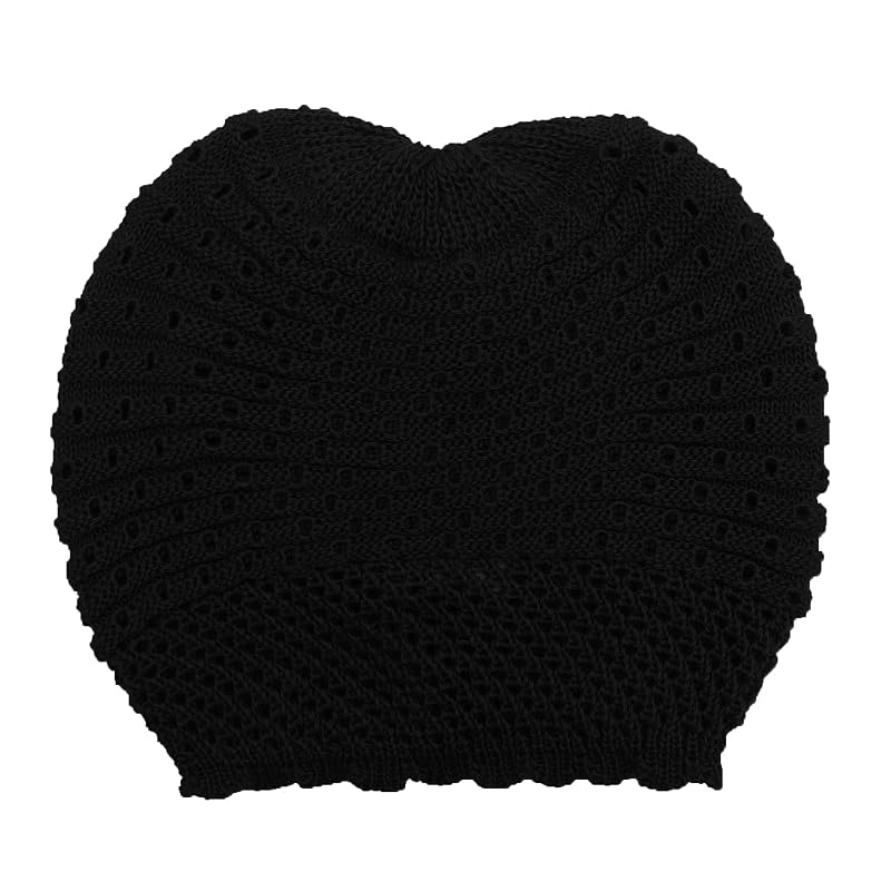 Crochet Slouchy Beanie for Women - One Size, Plain Black (Variation: Plain Black+One Size)