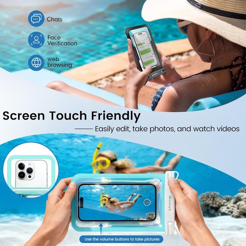 Niveaya Waterproof Phone Pouch - Floatable 2-Pack with Adjustable Neck Lanyard | Fits Up to 8.5" Devices