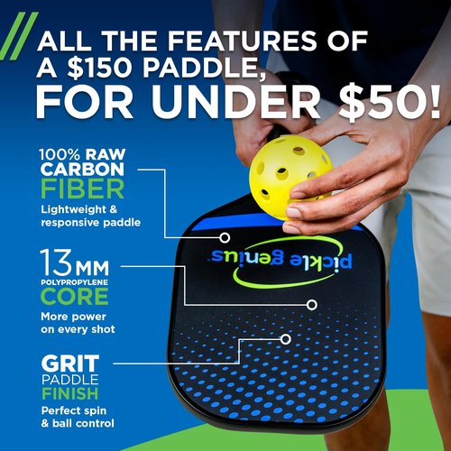 Pickle Genius Quiet Pickleball Paddle – USAPA Approved Carbon Fiber with Grit – 8oz Pickleball Racket for Adults – Honeycomb Core Vibration Dampening for Spin, Control & Tennis Elbow Relief
