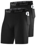 Runhit Men's Compression Shorts Quick Dry Spandex Shorts Performance Underwear for Gym Sports Training 2 Pack Black Black M
