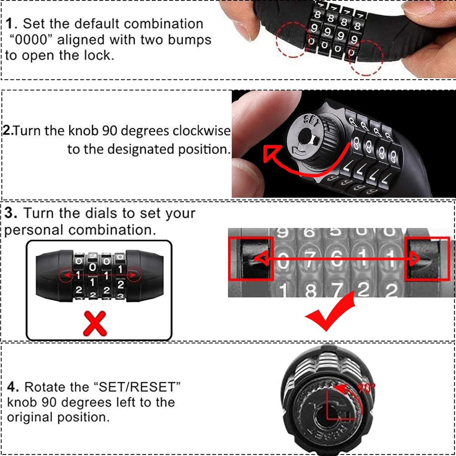 Skiennix Bike Locks - Anti-Theft 4-Digit Resettable Cable Lock | 2-Pack, 2ft x 1/2in, Black